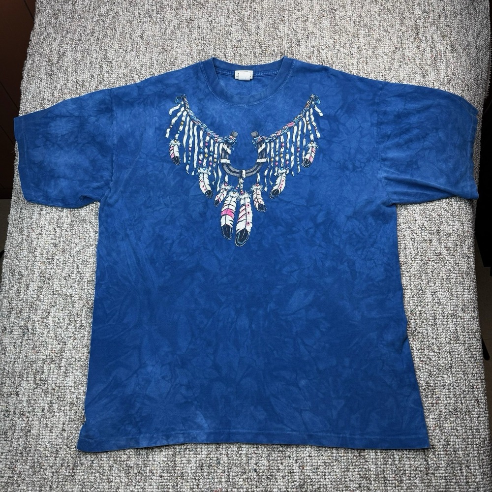 Vintage Rag Tops Shirt Mens XL Blue Feather Dreamcatcher Cherokee NC Tie Dye 90s